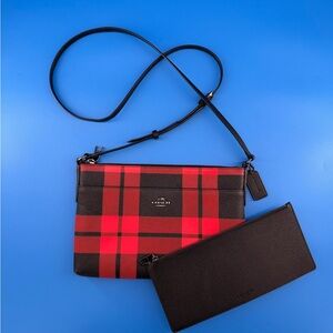 Coach Buffalo Plaid (Tartan) Print Crossbody Bag and Slim Zipper Wallet COA